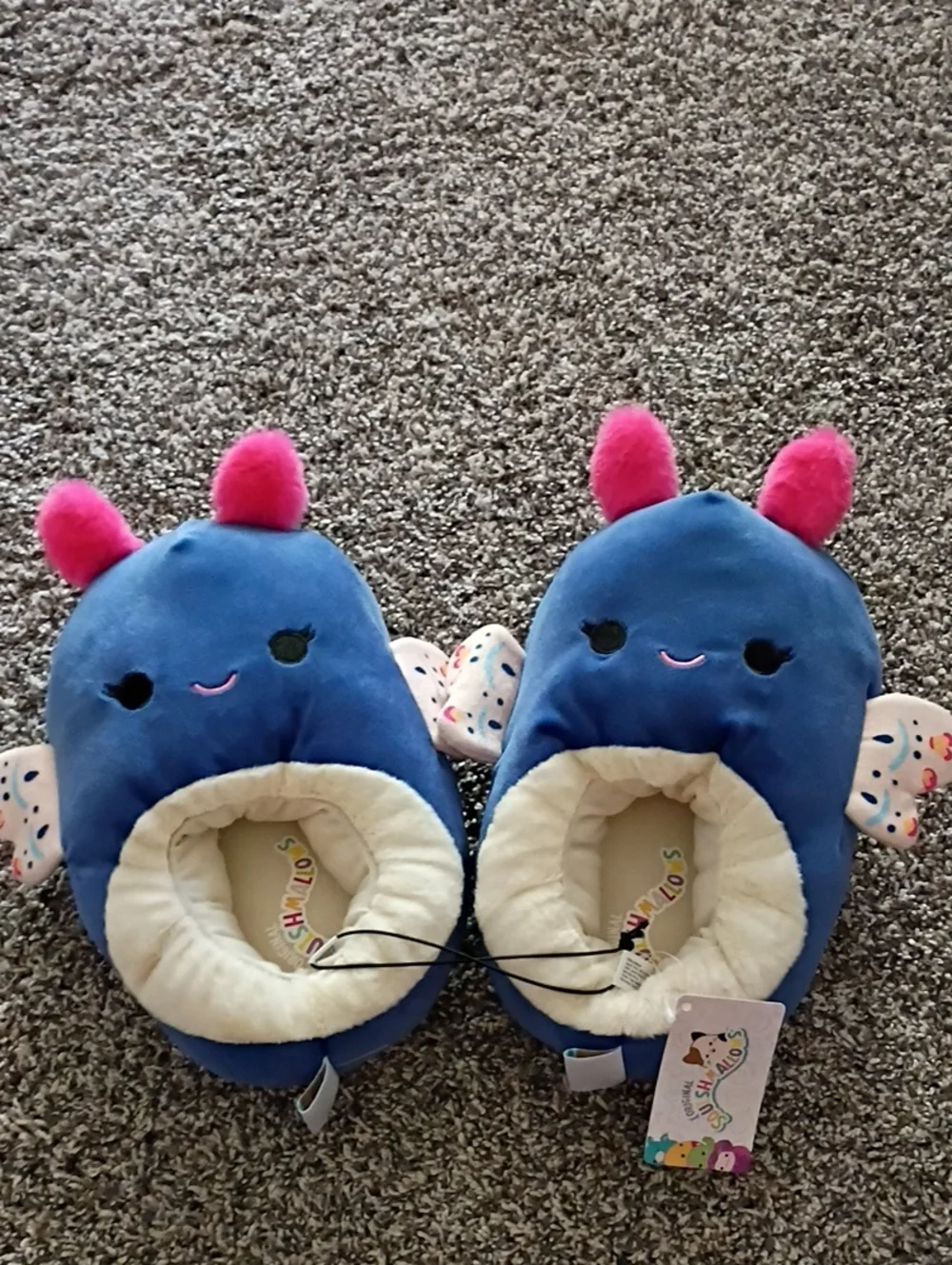Squishmallows Blue Plush Kids Slippers with Pink Ear Accents
